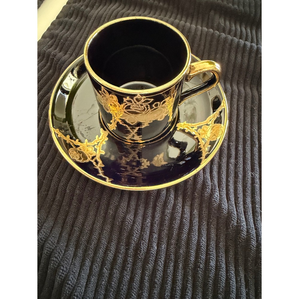 Vintage Gibson & Sons Burslem England Cobalt Blue Gold Rose Cup & Saucer P652